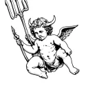 demon Cherub holding pitchfork tattoo design idea