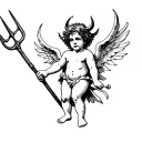demon Cherub holding pitchfork tattoo design idea