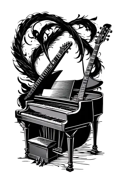 piano and guitar tattoo design idea