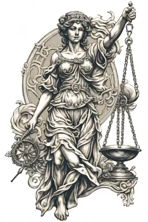 lady justice holding scales tattoo design idea
