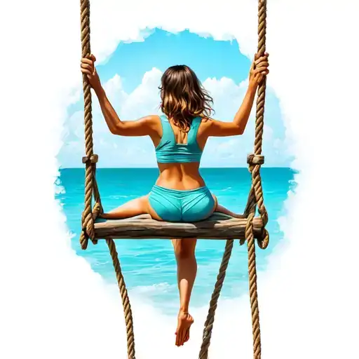 woman in outdoor rope swing back view tattoo design idea