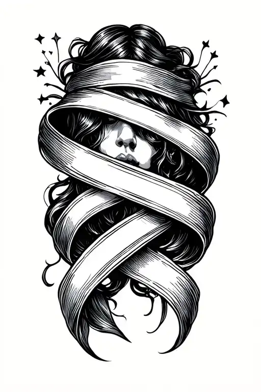 migraine ribbon intertwined tattoo design idea