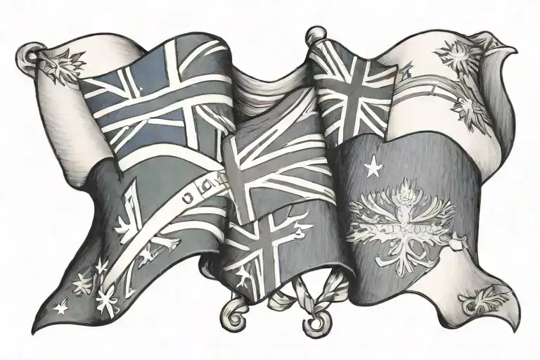 Australian Canadian Brazilian flags ribbon action tattoo design idea