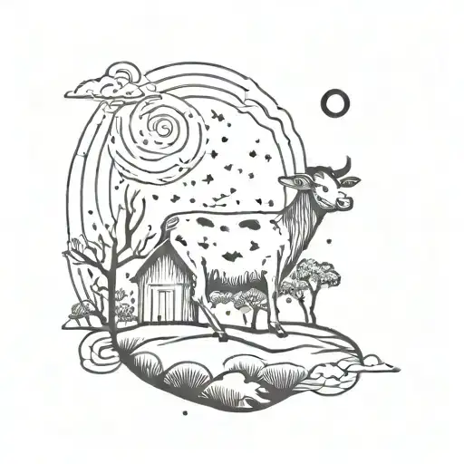 A tattoo design of a farm animal constellation with moons and clouds in the background tattoo design idea