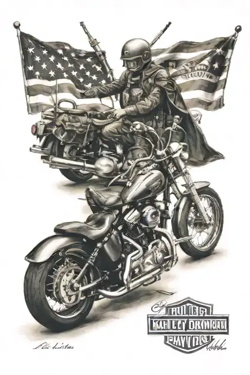 military and Harley Davidson tattoo design idea
