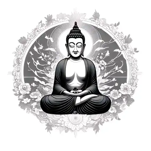 Buddha with Japanese background tattoo design idea