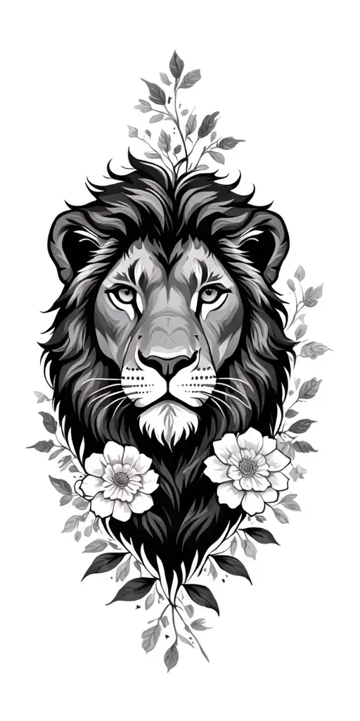 Leo lion with flowers tattoo design idea