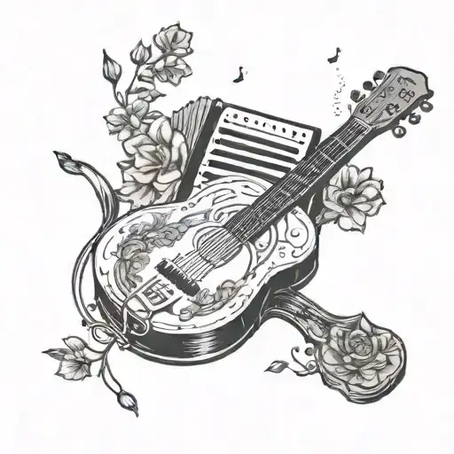 Create a Tattoo with a Tambourine, an accordion and a guitar all together and make it look good tattoo design idea