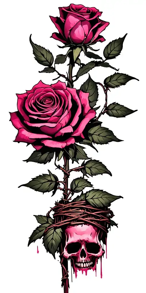 dead roses, barbed wire wrapped, and breast cancer awarness tattoo design idea