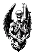 winged muscular skeleton playing bagpipes tattoo design idea