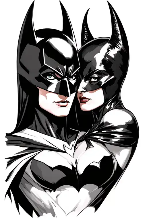 Batman and catwoman sleeve tattoo design idea