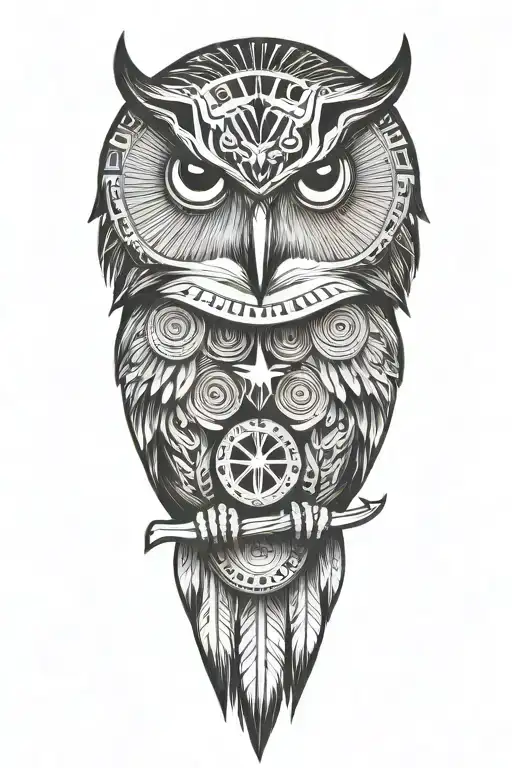 Native American sorcerer owl with USA depicted  tattoo design idea