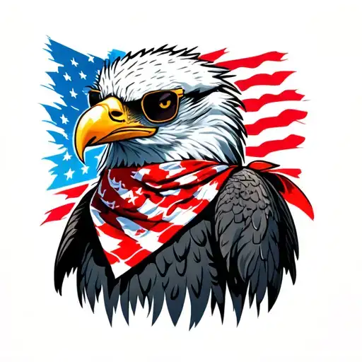 Bald Eagle wearing an American Flag bandana and sunglasses. tattoo design idea