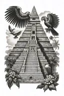 Tikal pyramid with quetzal bird tattoo design idea