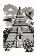 Tikal pyramid with quetzal bird tattoo design idea