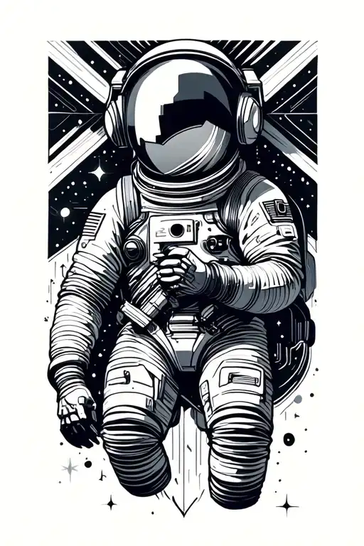 An astronaut floating wearing a headset tattoo design idea