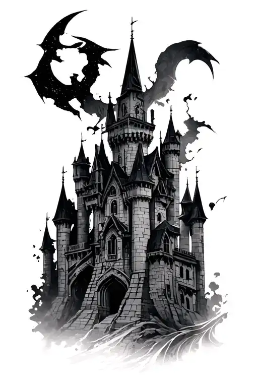 cyber sigilism dark castle tattoo design idea