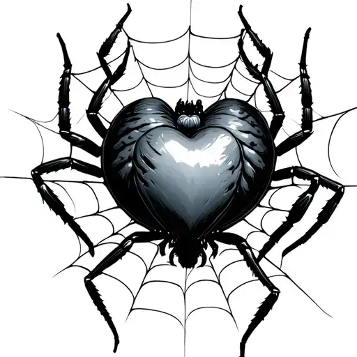 Spiders in a web with a heart tattoo design idea