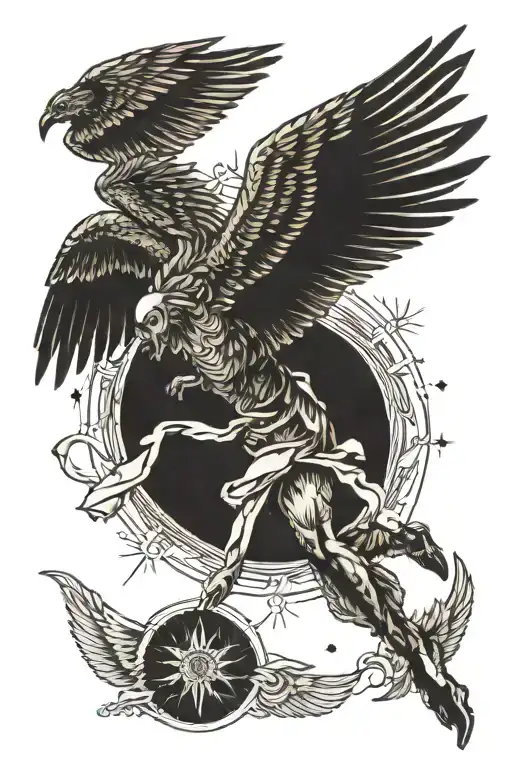 icarus falling from sky filled geometric pattern resembling tattoo design idea