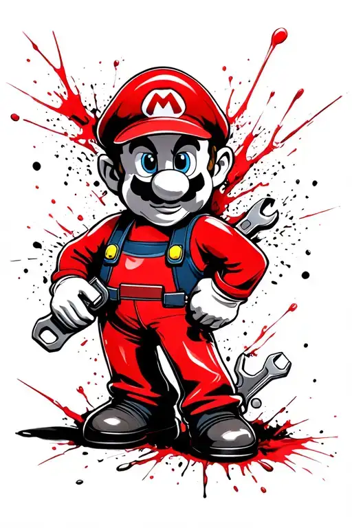 mario plumber holding a wrench tattoo design idea