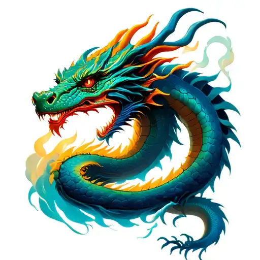 Vertical dragon with light smoke for the arm tattoo design idea