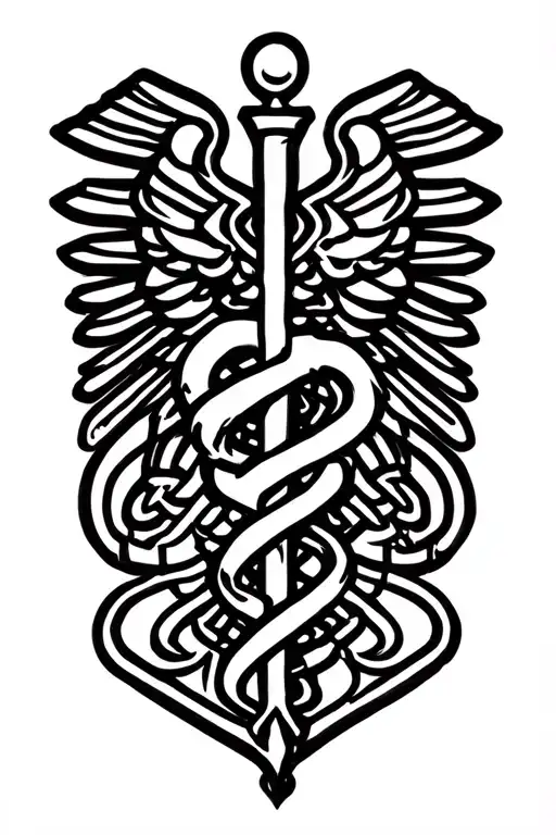 mix of chiron sign and rod of asclepius symbol tattoo design idea