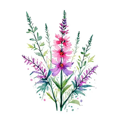 mountain and fireweed flowers blooming tattoo design idea