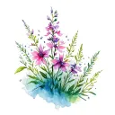 mountain and fireweed flowers blooming tattoo design idea