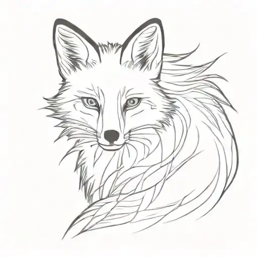 an elegant, minimalistic fox profile in black and white, with fine lines and soft shading. tattoo design idea