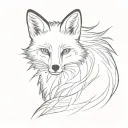 an elegant, minimalistic fox profile in black and white, with fine lines and soft shading. tattoo design idea