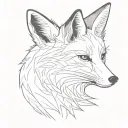 an elegant, minimalistic fox profile in black and white, with fine lines and soft shading. tattoo design idea