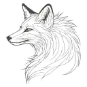 an elegant, minimalistic fox profile in black and white, with fine lines and soft shading. tattoo design idea