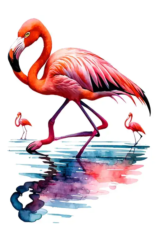 flamingos with palm tree tattoo design idea