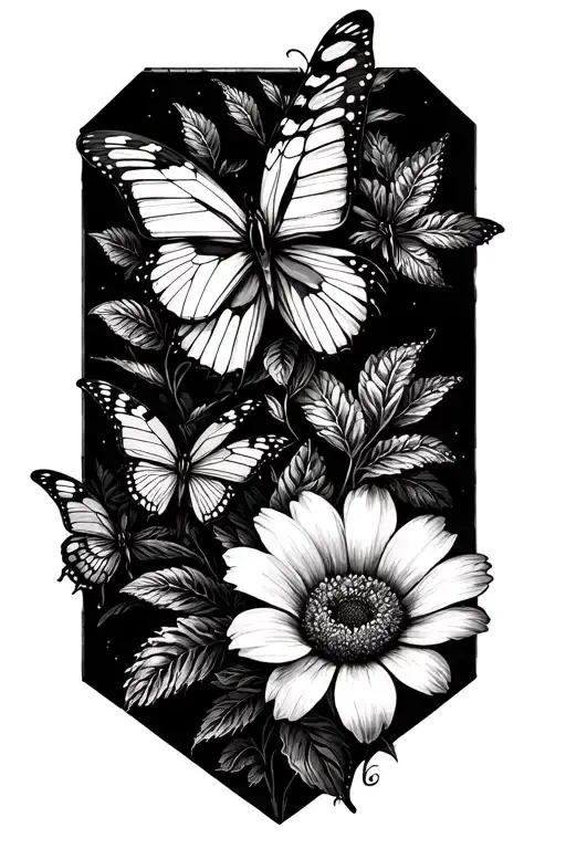 flowers, pentagon 9/11, butterflies tattoo design idea