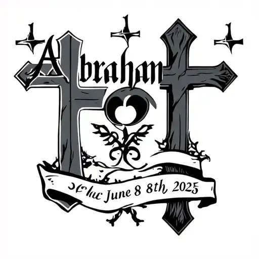 Word abraham with crosses and a date of june 8th 2025 tattoo design idea