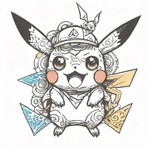 cute pikachu on white background tattoo design idea