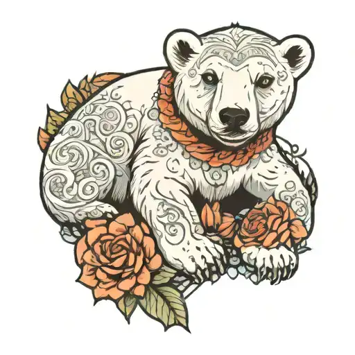 Puppy polar bear holding tattoo design idea