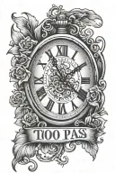 Clock and the words "This Too Shall Pass" tattoo design idea