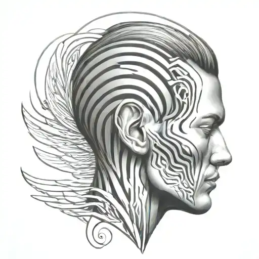 symbolic representation of overcoming a head injury and incorporating sound waves to represent hearing loss tattoo design idea