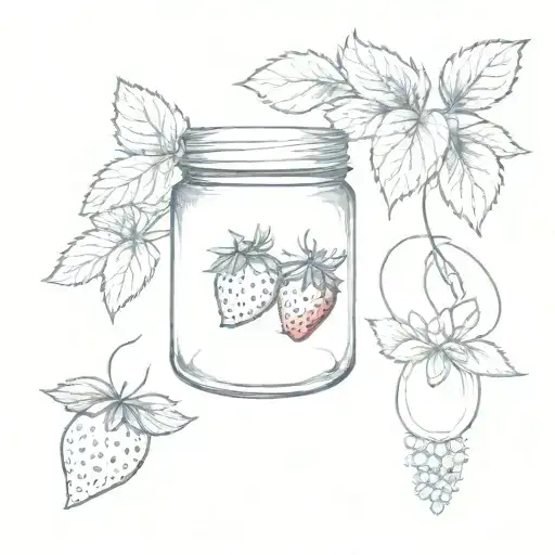 anthropomorphic strawberry jam jar filled tattoo design idea