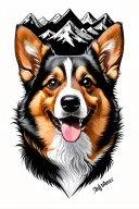 corgi memorial tattoo with mountain landscape tattoo design idea