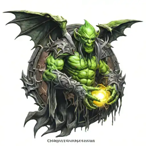 The Burning crusade Guldan in a front dark portal. Realistic tattoo. From World of warcraft tattoo design idea