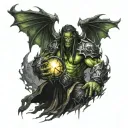 The Burning crusade Guldan in a front dark portal. Realistic tattoo. From World of warcraft tattoo design idea