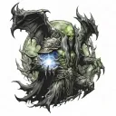 The Burning crusade Guldan in a front dark portal. Realistic tattoo. From World of warcraft tattoo design idea