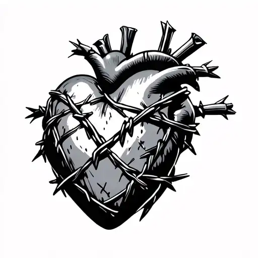 heart wth barbed wire wrapped tattoo design idea