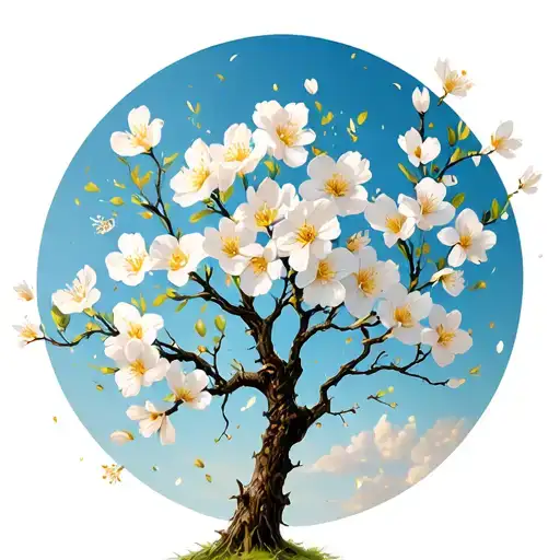 dogwood tree with falling flowers blooming tattoo design idea