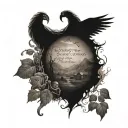 words "Even though I walk through the valley of the shadow of death, I will fear no evil" with god in the background tattoo design idea