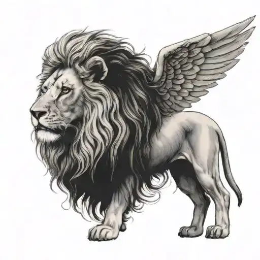Angel wings with lamb turning into lion  tattoo design idea