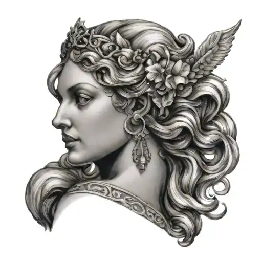Greek god Aphrodite surrounded tattoo design idea