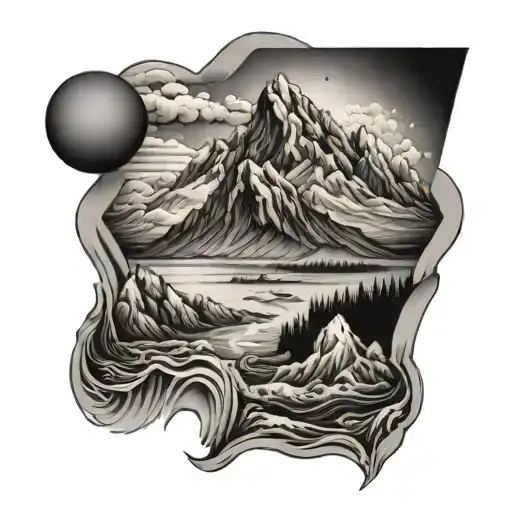 mountain and ocean tattoo design idea
